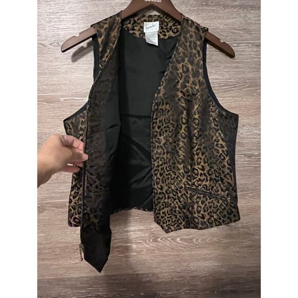 Jacqueline Ferrar Vintage Vest size 12 zipper leopard animal print Jazz - Picture 6 of 10